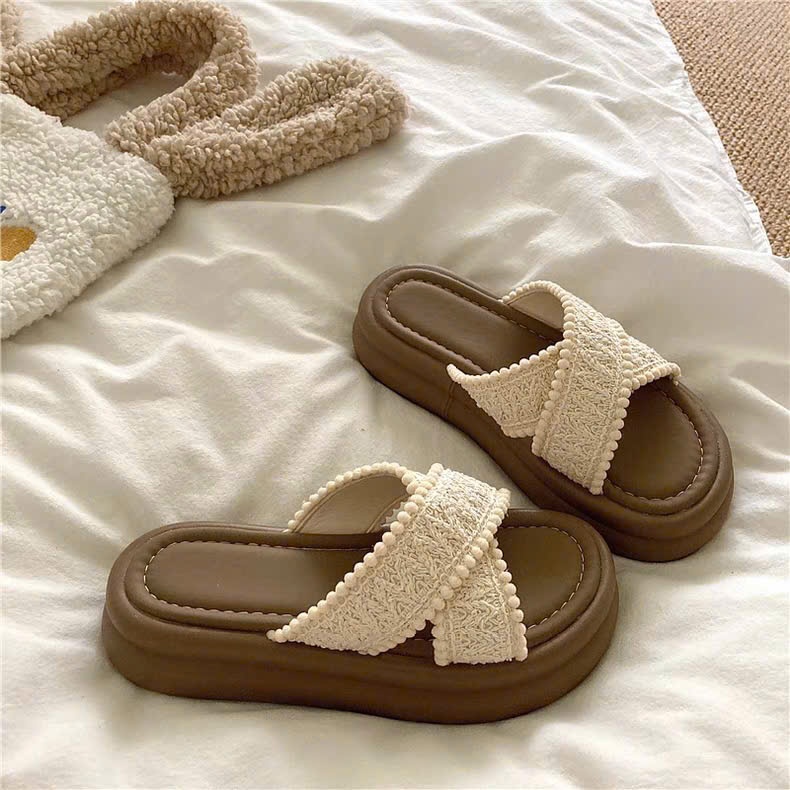 Dép nữ quai chéo kiểu mới đế bánh mì 4cm đi chơi đi học siêu nhẹ siêu êm