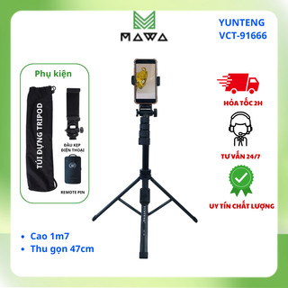 Gậy Chụp Ảnh Yunteng VCT 91666/91666L - Tích Hợp 3 Chân, Quay Video, Selfie, Kèm Remote Pin Từ Xa