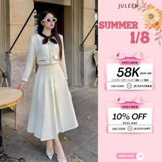 Set Dạ Tiểu Thư Thanh Lịch, Áo Cổ Nơ Tay Dài Kết Hợp Chân Váy Xếp Ly Dáng Xòe, Phù Hợp Cho Công Sở Và Dự Tiệc Alice T19