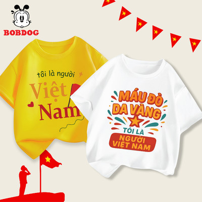 Áo cộc tay cho bé trai BOBDOG chất liệu cotton in hình TÔI LÀ NGƯỜI VIỆT NAM cho bé
