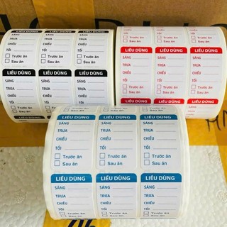 Tem dán nhà thuốc - chia liều dùng in sẵn cuộn 1000 tem, 2000 tem nhiều màu