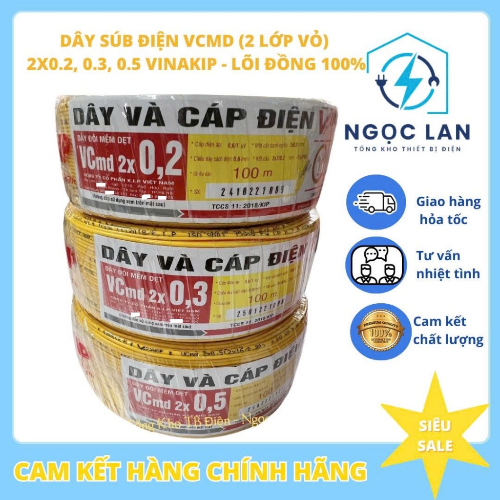 (Giá 5Mét) Dây điện đôi nhỏ 2x0.2, 2x0.3, 2x0.5 vàng đỏ - Dây sub điện VCmd Vinakip - Lõi đồng 100%