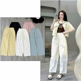  Quần Baggy Nữ Dáng Bom Vải Kaki Gió Lụa Mềm Mát May Gân Chìm Cạp Chun Lưng Cao Có Dây Rút MA103 