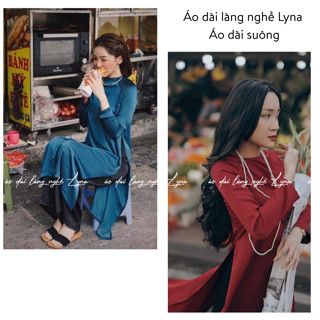  Áo dài cách tân dáng suông cổ tròn tay dài áo dài xưa lụa mềm mại from chuẩn mặc đẹp - áo dài làng nghề Lyna 