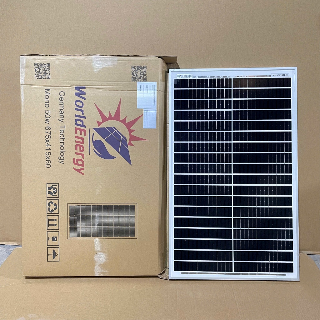 Tấm năng lượng mặt trời mono 50w/18v Worldenergy - tặng cặp jack mc4