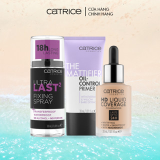 Bộ ba giữ lớp nền bền chặt Catrice tự tin rạng rỡ cả ngày Kem nền, Kem lót tím, xịt khóa last2 fixing