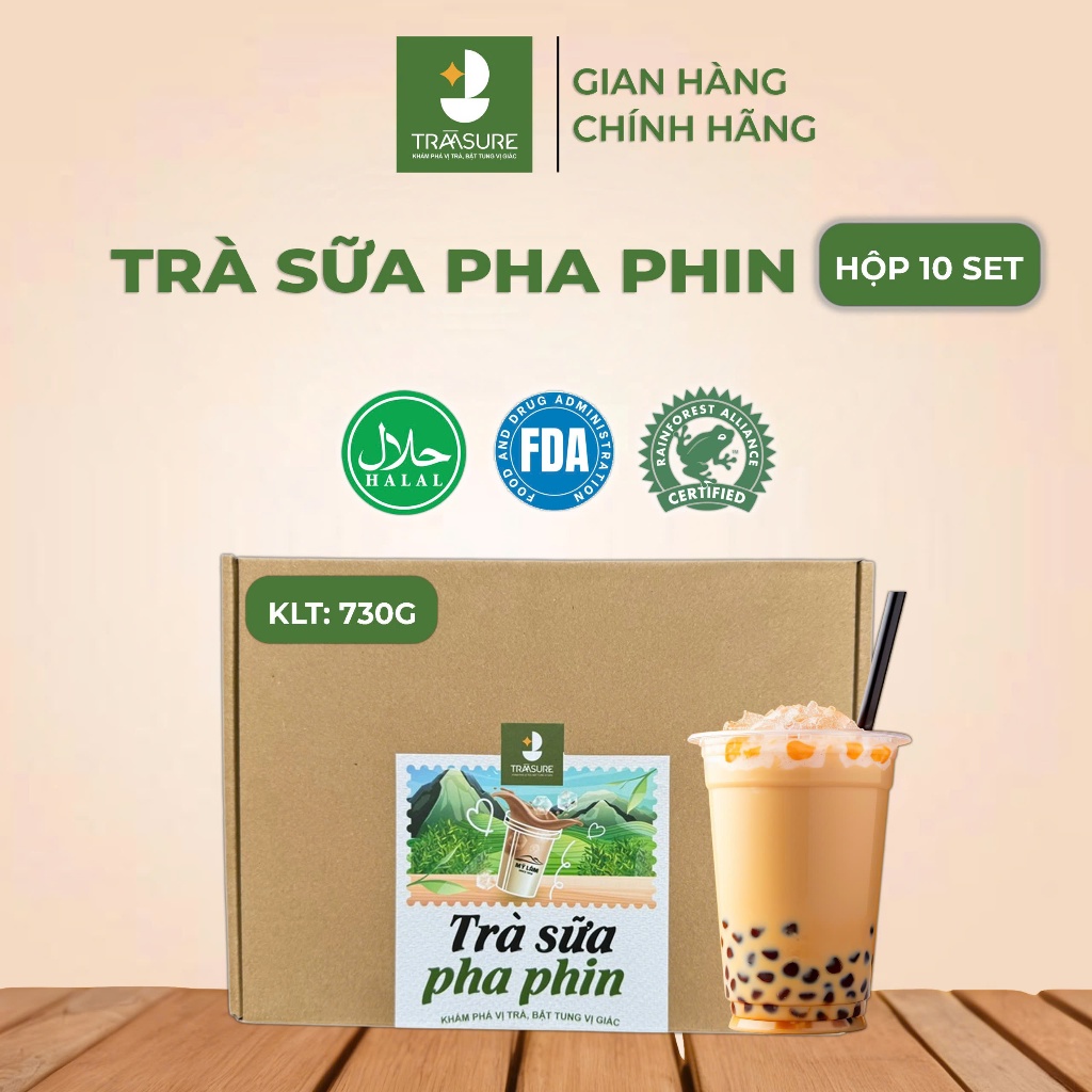 Hộp 10 set trà sữa tự pha, trà sữa pha phin, trà sữa Tràasure, trà sữa sạch vị truyền thống