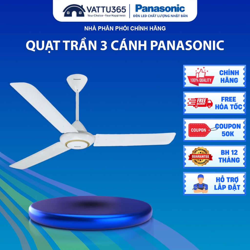 Quạt Trần 3 Cánh Panasonic F-60MZ2/F-60FV2 Trắng 66W/74W, Bảo Hành Chính Hãng Tại Nhà Bởi Panasonic