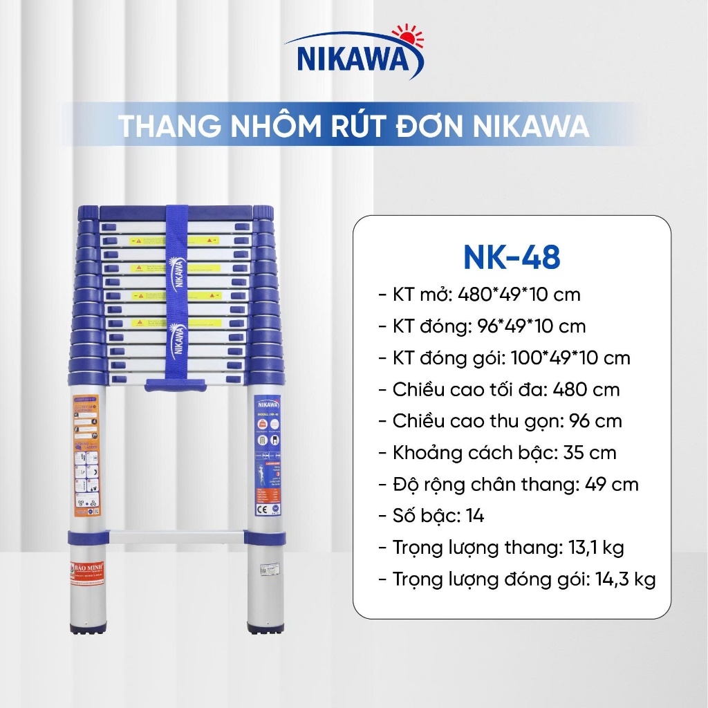 Thang nhôm rút đơn NIKAWA NK xếp gọn 3,2 - 5,8m, công nghệ Nhật Bản, bảo hành chính hãng 18 tháng | BigBuy360 - bigbuy360.vn