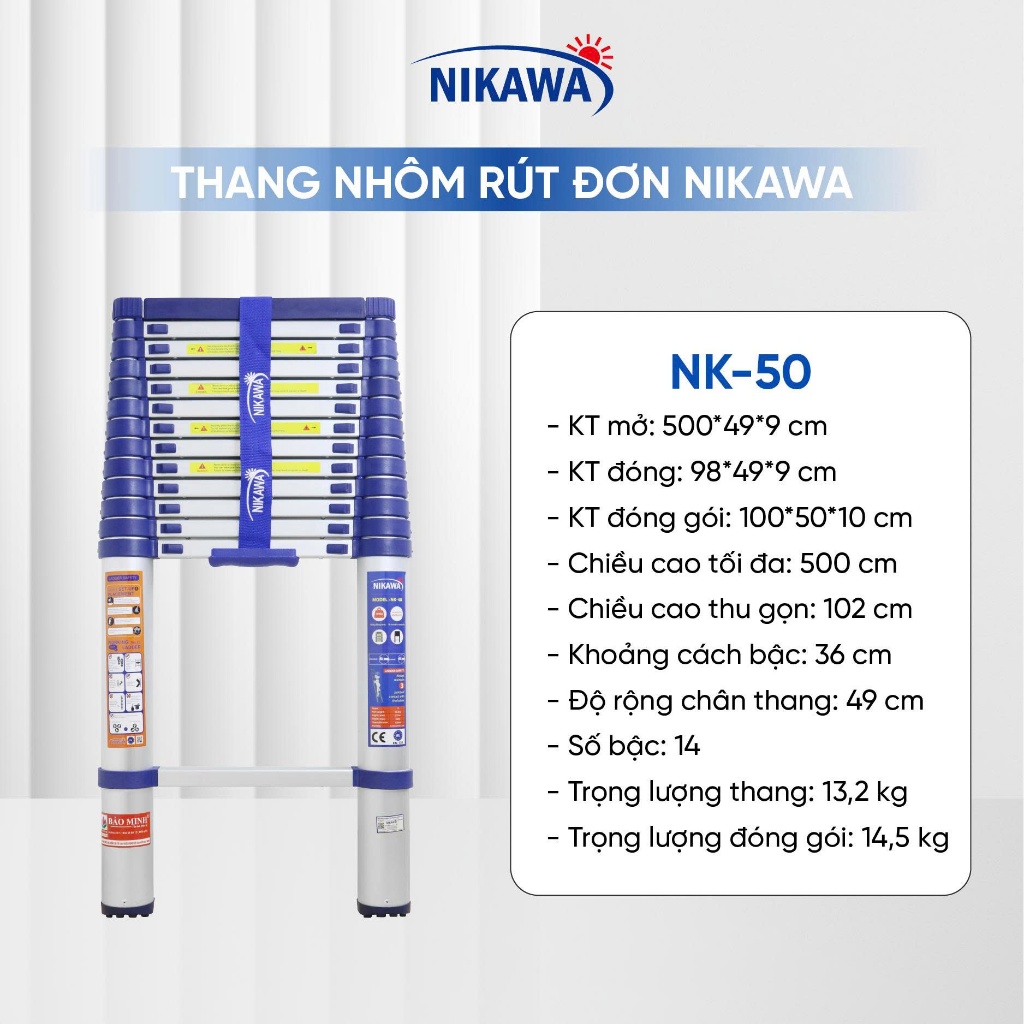 Thang nhôm rút đơn NIKAWA NK xếp gọn 3,2 - 5,8m, công nghệ Nhật Bản, bảo hành chính hãng 18 tháng | BigBuy360 - bigbuy360.vn