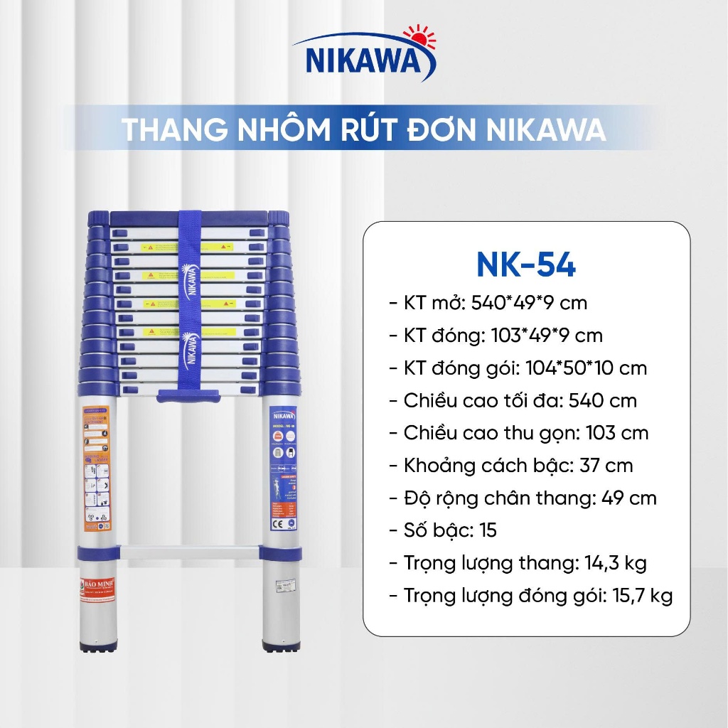 Thang nhôm rút đơn NIKAWA NK xếp gọn 3,2 - 5,8m, công nghệ Nhật Bản, bảo hành chính hãng 18 tháng | BigBuy360 - bigbuy360.vn