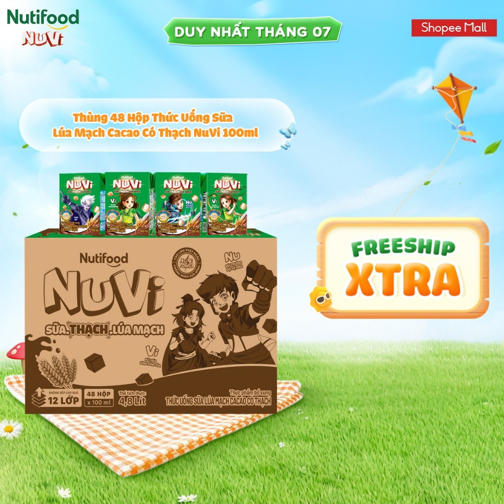 Thùng 48 Hộp Sữa NuVi Có Thạch 100ml/hộp Các Vị