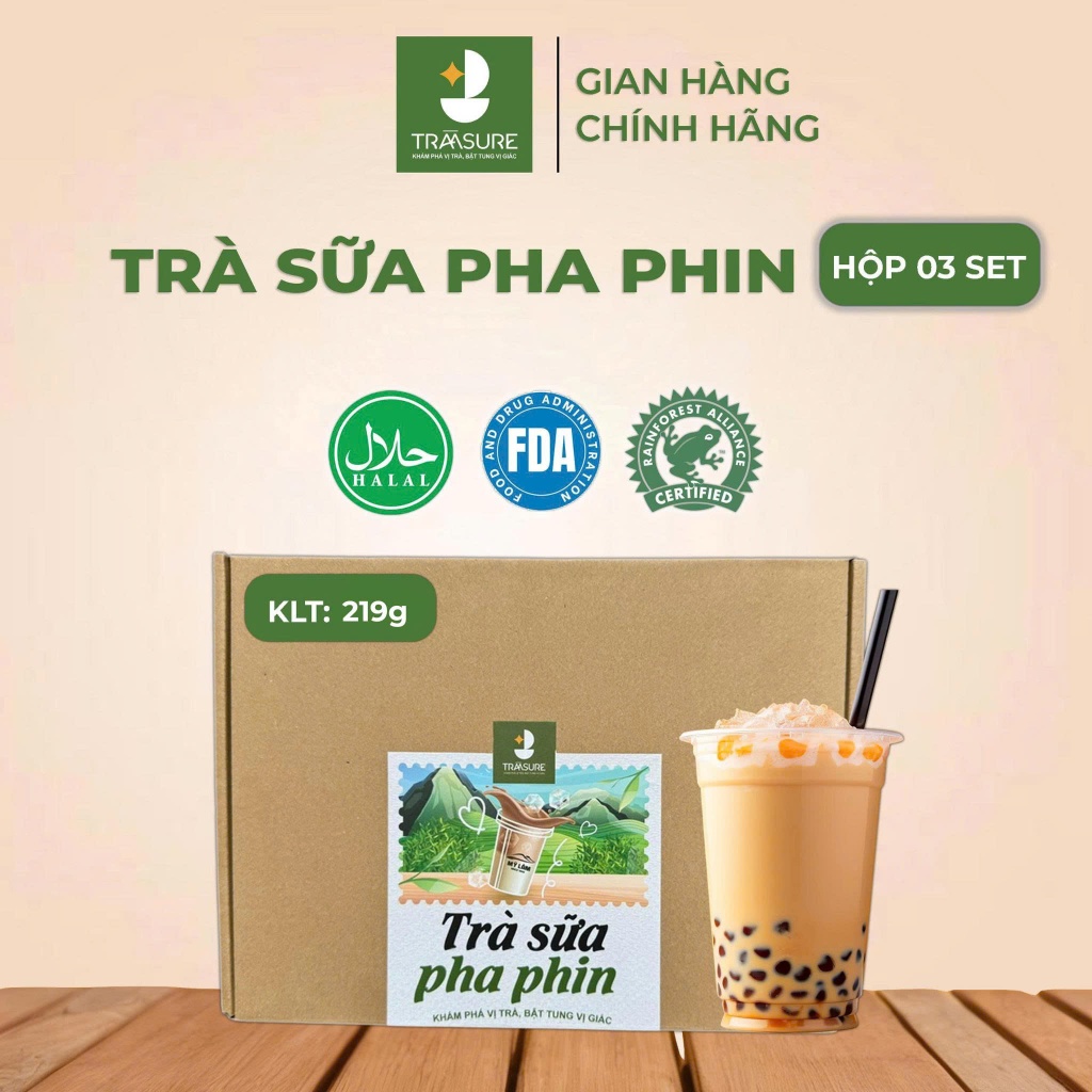 Hộp 3 set trà sữa tự pha, trà sữa pha phin, trà sữa Tràasure, trà sữa sạch vị truyền thống