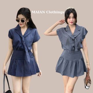  Set áo chân váy xếp ly ngắn kèm cà vạt Maian áo kiểu nữ cổ bẻ mặc đi chơi đi làm tiểu thư đẹp sang chảnh S5016 