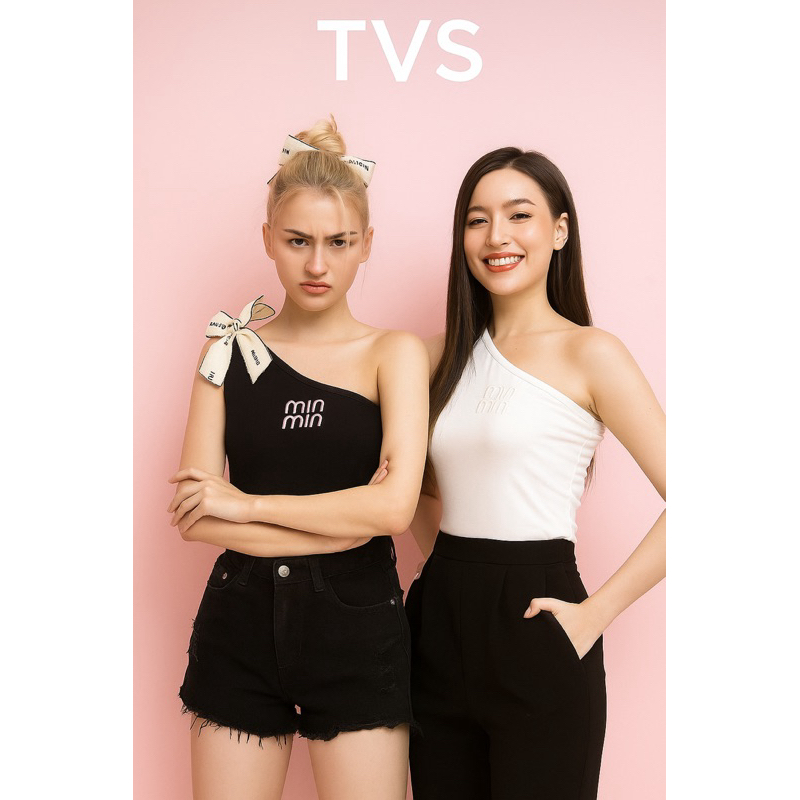 (TVS) Áo 1 Vai Nơ Lệch Vai Nữ MIN MIN Cực Xinh | Áo Kiểu Gợi Cảm Dáng Ôm Nhẹ, Co Giãn Tốt – TVS Stor