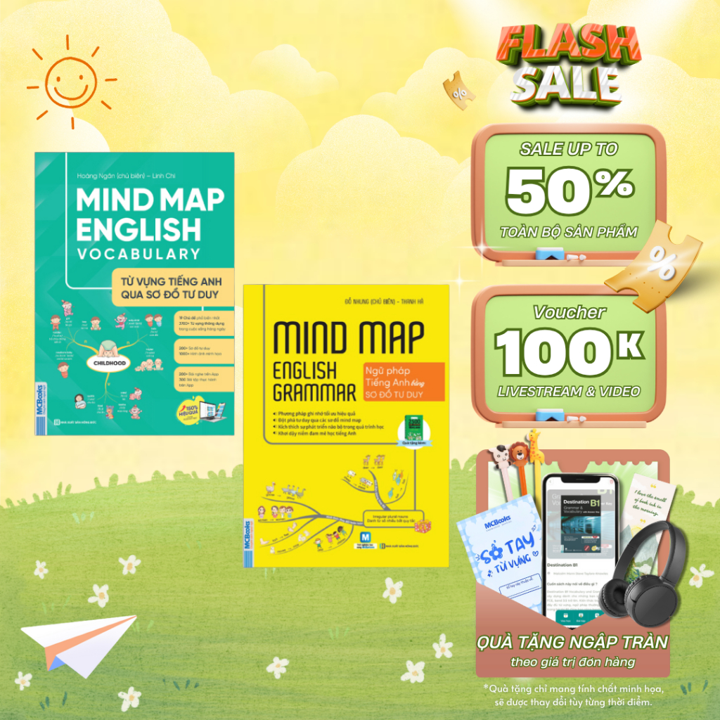 Sách - Mindmap English Grammar và Mindmap English Vocabulary - Học Kèm App Online Mcbooks