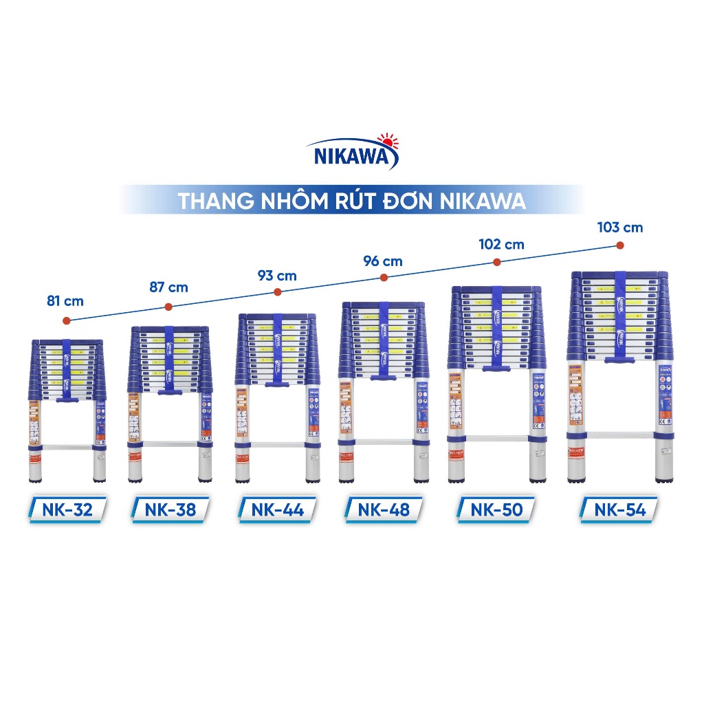 Thang nhôm rút đơn NIKAWA NK xếp gọn 3,2 - 5,8m, công nghệ Nhật Bản, bảo hành chính hãng 18 tháng | BigBuy360 - bigbuy360.vn