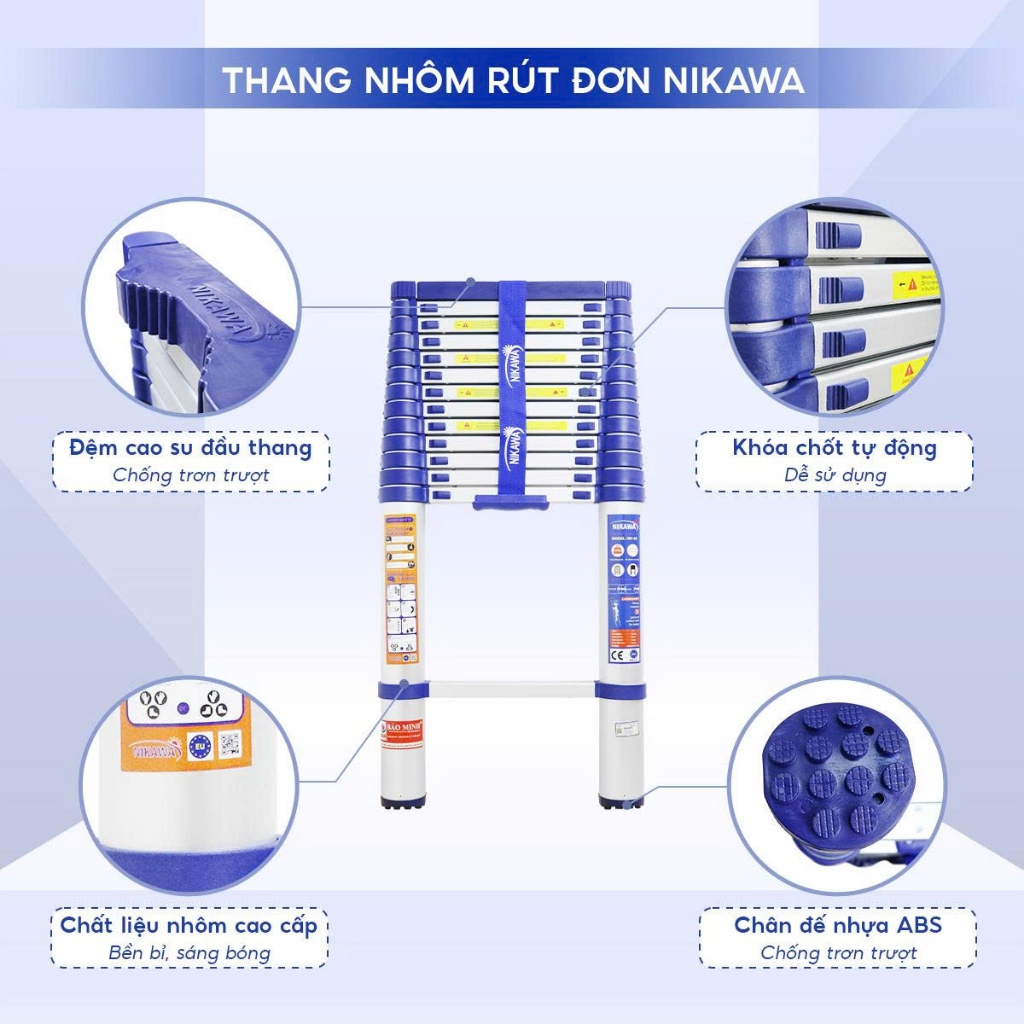 Thang nhôm rút đơn NIKAWA NK xếp gọn 3,2 - 5,8m, công nghệ Nhật Bản, bảo hành chính hãng 18 tháng | BigBuy360 - bigbuy360.vn