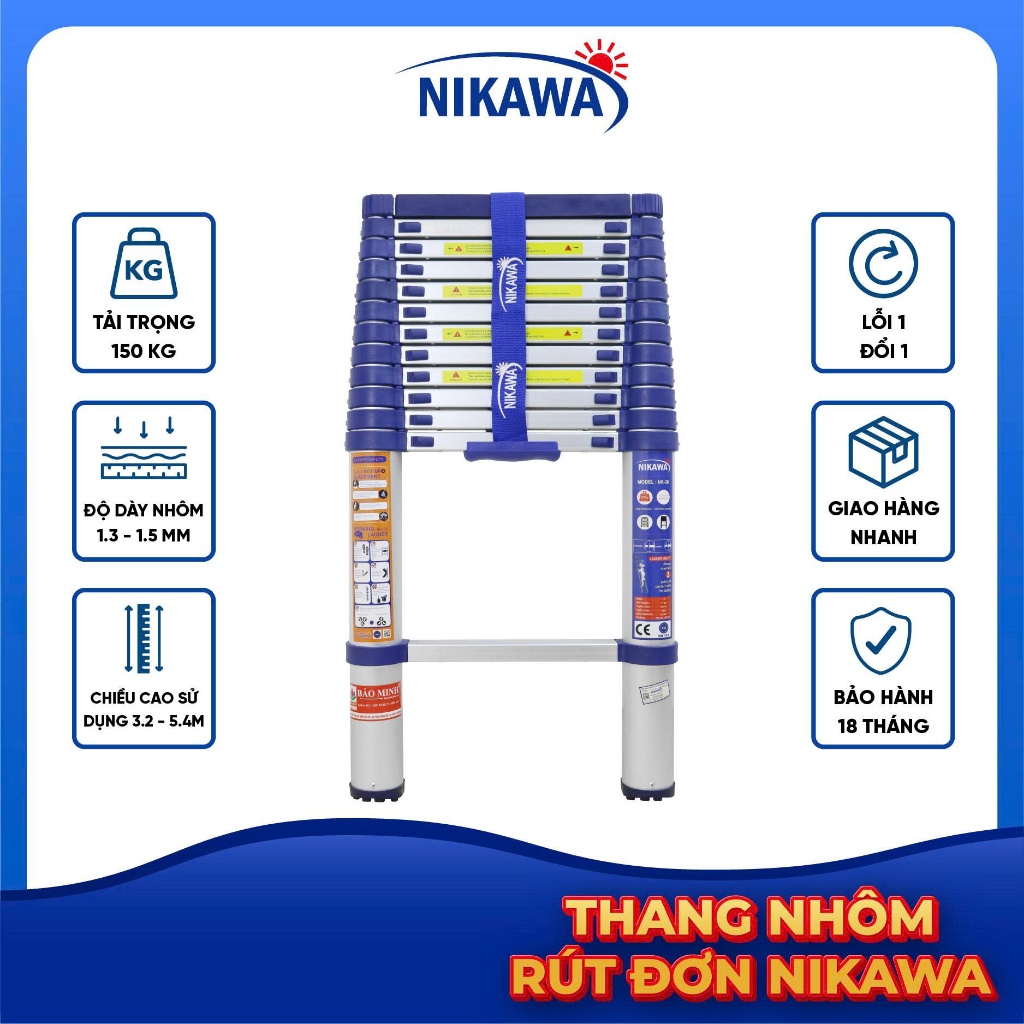 Thang nhôm rút đơn NIKAWA NK xếp gọn 3,2 - 5,8m, công nghệ Nhật Bản, bảo hành chính hãng 18 tháng | BigBuy360 - bigbuy360.vn