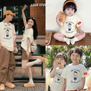 [Tặng kèm cờ cầm tay] Áo Thun Gia Đình thun phông bố mẹ và bé chất cotton yêu tổ quốc yêu đồng bào [A606_02]
