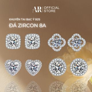  Khuyên tai bạc Ý 925 xi kim bông tai nữ bạc đá zircon 8A lấp lánh-KT56-AURASILVER 