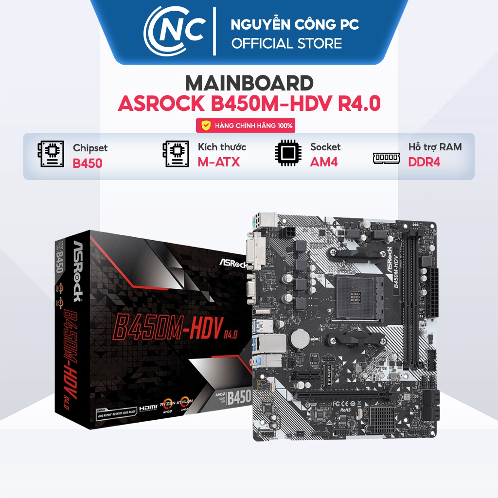 Mainboard Asrock B450M-HDV R4.0 - Bảo hành 36 tháng