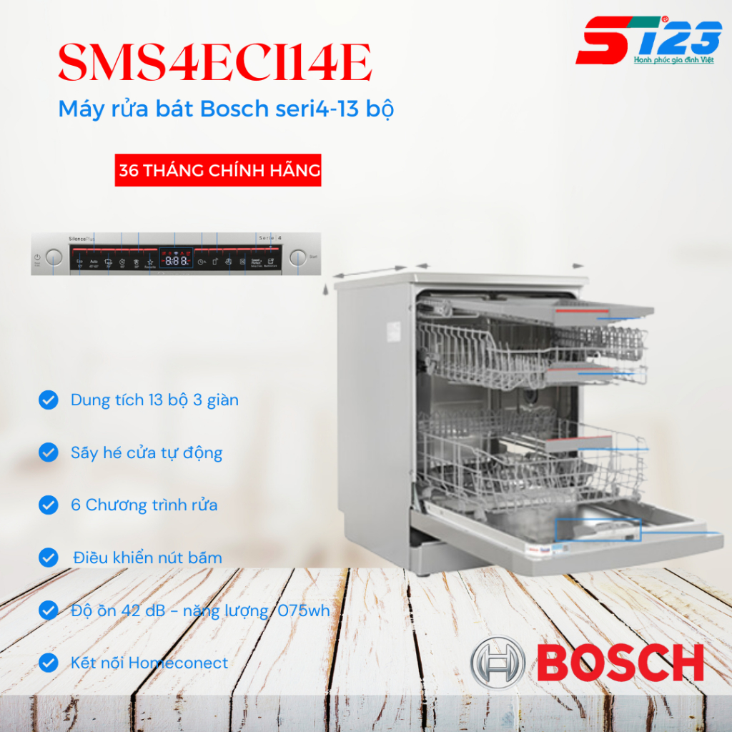 Máy Rửa Bát Bosch Serie 4 SMS4ECI14E – Giải Pháp Rửa Bát Tiện Nghi, Hiện Đại Cho Mọi Gia Đình