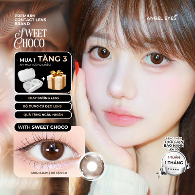 Lens nâu tự nhiên 0-8 độ Sweet Choco thương hiệu Angel Eyes, kính áp tròng nâu giãn nhẹ cho mắt thở trên 12h ngày