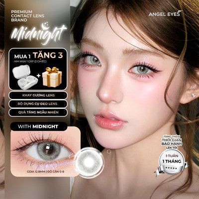 Lens áp tròng xám tây độ cận 0-8 Midnight hiệu Angel Eyes, dòng kính áp tròng xám khói chất liệu MPC 12h/ngày