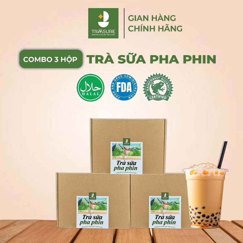 Combo 3 hộp set 5 trà sữa pha phin, trà sữa Trafaasure, trà sữa tự pha vị truyền thống