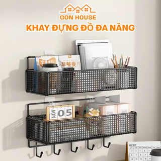 Khay Lưới Sắt Để Đồ Cỡ Lớn Dán Tường GONHOUSE Kệ Đựng Đồ Nhà Bếp Nhà Tắm Bàn Học Có Móc Treo Tiện Lợi 