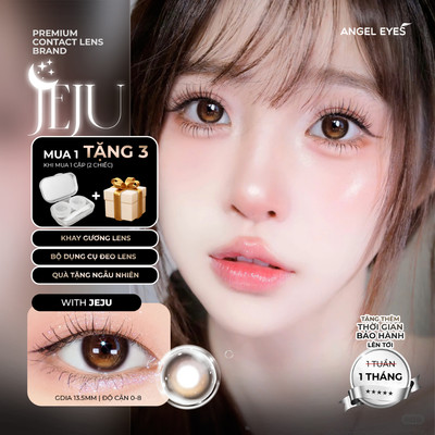 Lens nâu có độ cận Angel Eyes JEJU hiệu ứng loang màu mắt ướt, kính áp tròng màu nâu trăng khuyết filter đang thịnh hành