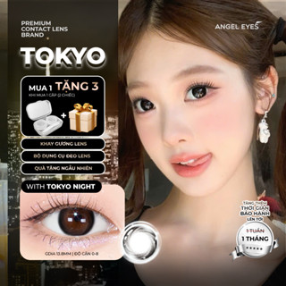 Lens đen giãn tròng có độ 0-8 Tokyo Night nhãn hiệu Angel Eyes, kính áp tròng đen tự nhiên đi học đi làm