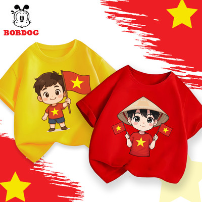 Áo ngắn tay bé trai BOBDOG áo phông chất liệu cotton thoáng mát in hình bé trai VIỆT NAM 2/9 cho bé