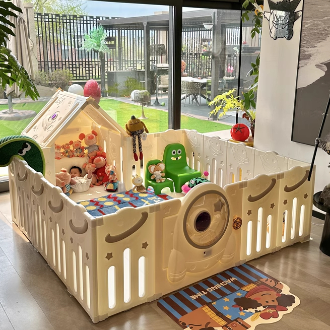 Quây cũi mẫu Galaxy hiệu Lechin mẫu Galaxy, đèn LED thông minh, nhựa nguyên sinh an toàn cho bé