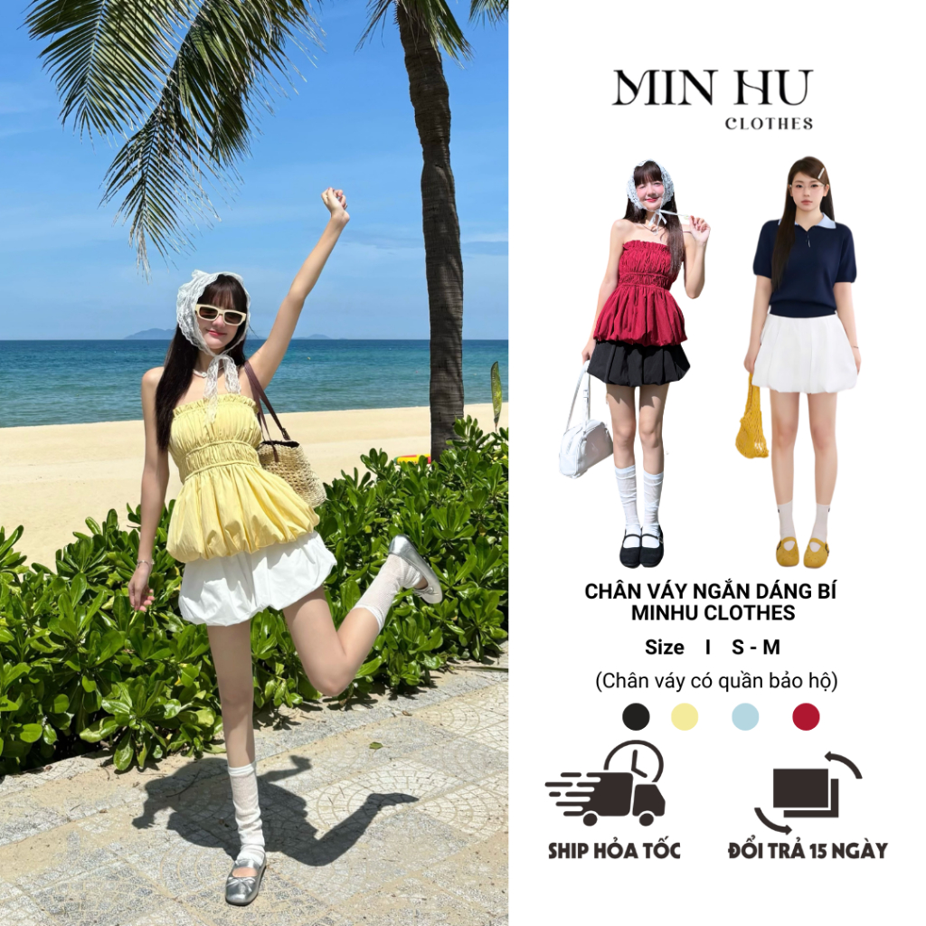 Chân Váy Bí Phồng MINHU CLOTHES Chân Váy Ngắn Lưng Chun Kèm Quần Bảo Hộ, Freesize và Bigsize [CV01] | BigBuy360 - bigbuy360.vn
