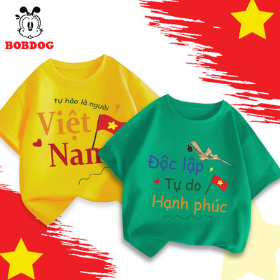 Áo phông bé trai BOBDOG, áo thun bé trai vải cotton in hình ĐỘC LẬP TỰ DO HẠNH PHÚC 2/9 cho bé