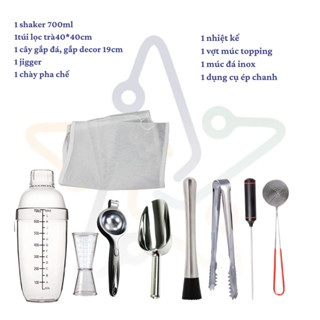  Bộ dụng cụ pha chế ưa thích   bình lắc dụng cụ  chày bar jigger,vợt múc nhiệt kế gắp decor túi lọc trà  