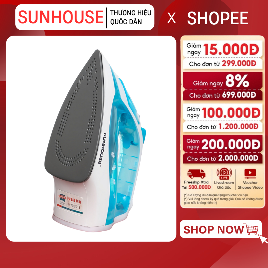 BÀN ỦI HƠI NƯỚC SUNHOUSE SHD2175 / 2063P / SHD2065 - Truyền nhiệt nhanh, chống cháy nổ