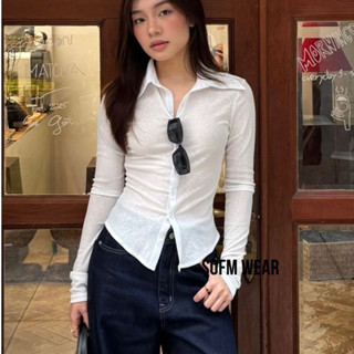 Áo Sơ Mi Form Ôm Chất Giấy Co Giãn Xuyên Thấu  Sofm Wear- Chuyên Jeans Nữ