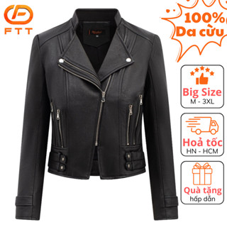 Áo Da Nữ Biker Jacket Phối Bốn Đai Hông FTT Leather Da Cừu Cao Cấp Không Bong, Tróc, Nổ AN303C