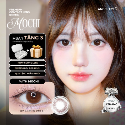 Lens nâu có độ cận Mochi hiệu Angel Eyes có độ từ 0 - 8 độ, dòng kính áp tròng nâu có độ phù hợp kỷ yếu, đi học, cô dâu