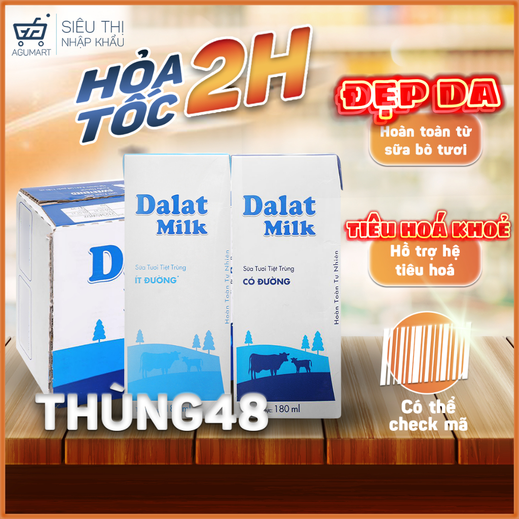Sữa Dalat Milk hộp giấy 180ml thùng 48 hộp