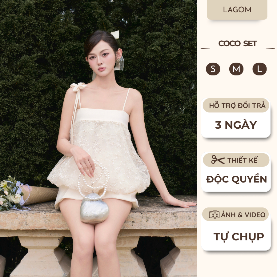 [NEW COLLECTION] Áo Dây Phối Ren Và Quần Tùng Bí LAGOM Chất Tappa Phối Ren Hoa Cao Cấp Coco Set