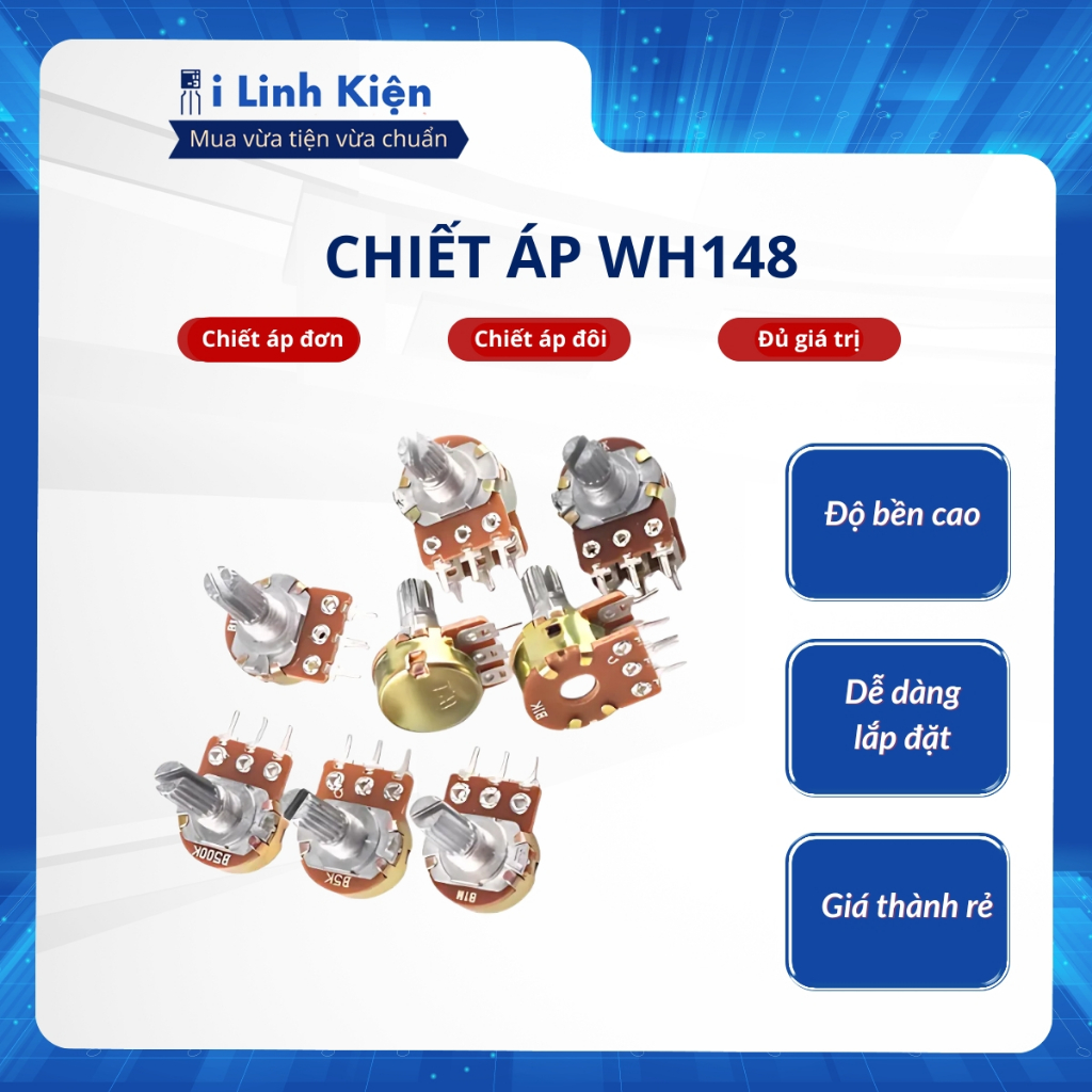 Chiết áp đơn chiết áp đôi WH148 1K/2K/5K/10K/20K/50K/100K/250K/500K 15mm chất lượng tốt.