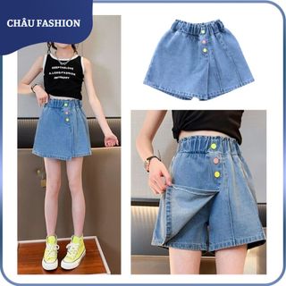 Quần Bò Giả Váy Bé Gái Từ 14-42Kg Đính Khuy Xinh Xắn Dễ Phối Đồ Châu Fashion Kids QV3 