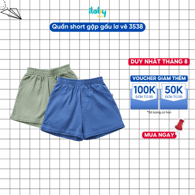 Quần short bé trai ILABY quần đùi dáng basic chất liệu cotton thoáng mát, thiết kế cạp chun co giãn tốt, dễ mặc [3538]