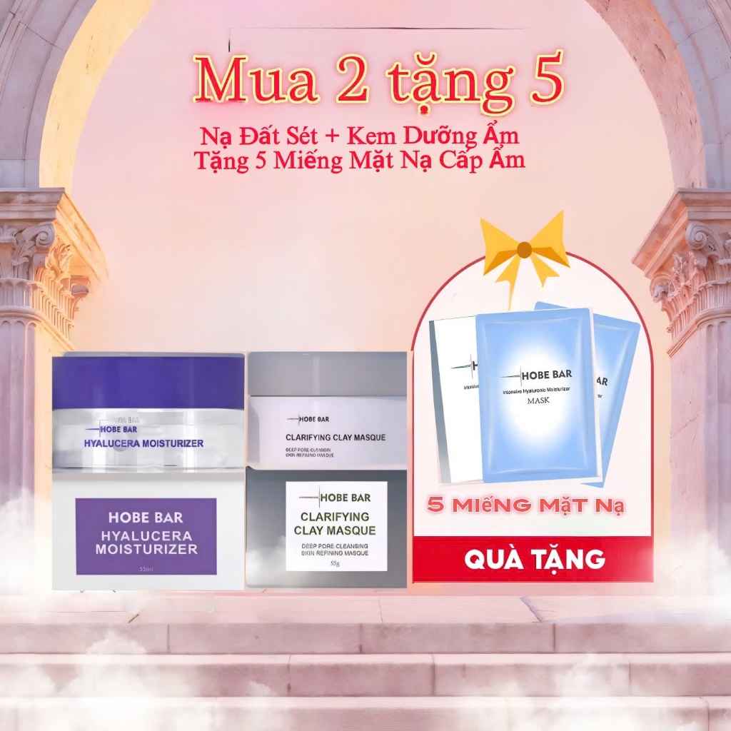 Combo Kem Dưỡng Ẩm + Mặt Nạ Đất Sét  - Tặng 5 miếng mặt nạ cấp ẩm Hobe Bar