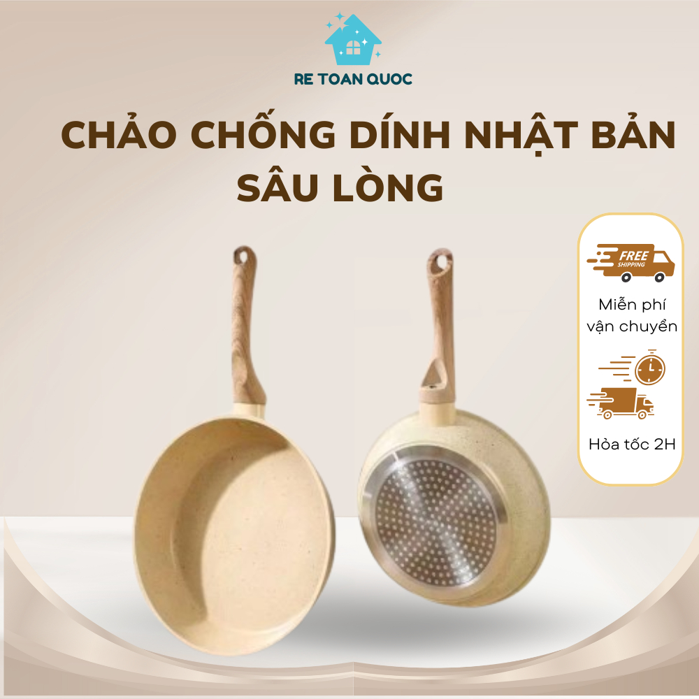 Chảo Chống Dính Vân Đá Sâu Lòng Nhật Bản Kích Thước 20,22,24,26,28,30 cm