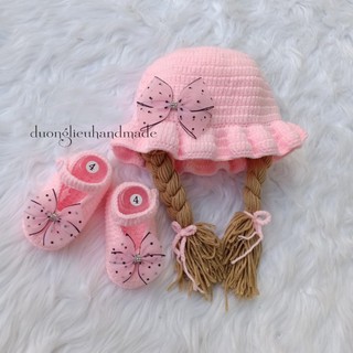 Set nón và giày len cho bé gái - Dương liễu handmade